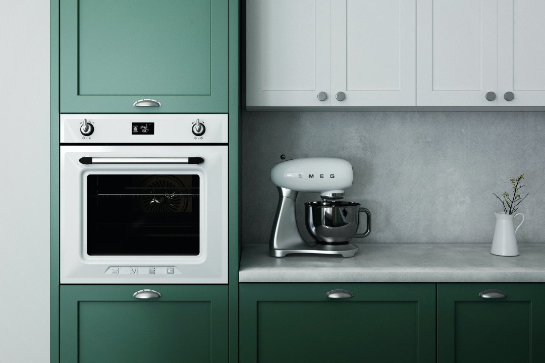 Custom kitchen in green.